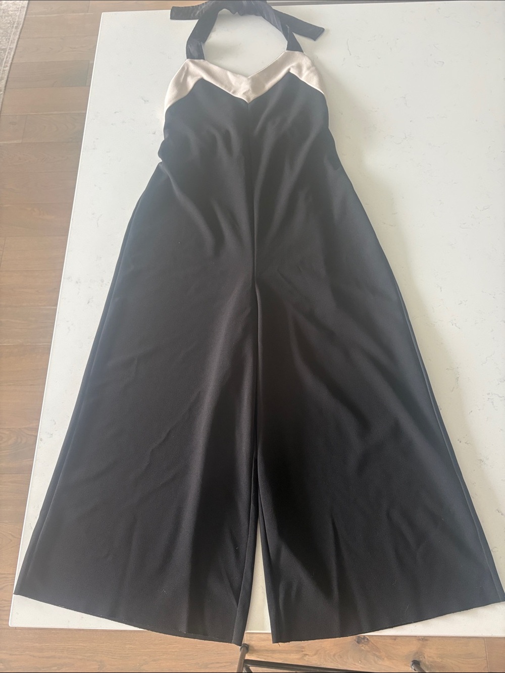 Zara Black Jumpsuit with Ivory Halter Trim